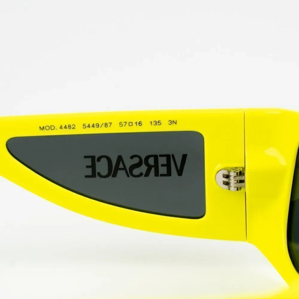 NEW Versace VE4482 544987 Yellow Fluo Dark Grey Rectangular Unisex Sunglasses